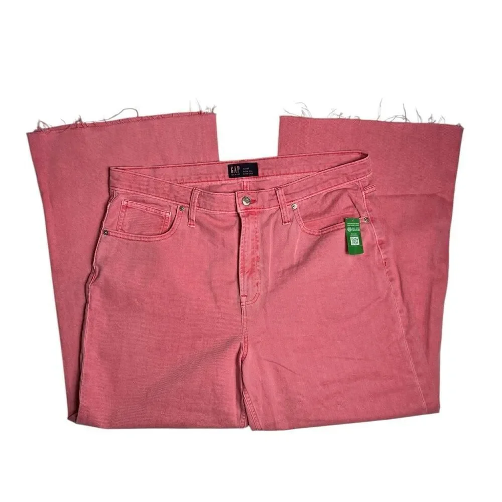 Gap Denim Women’s High Rise Wide Leg Raw Hem Jeans Pink Size 18 34 NWT - Picture 3 of 11